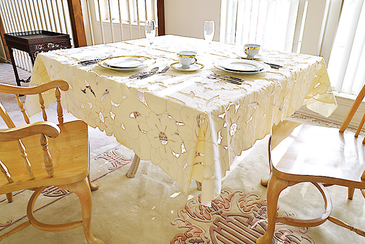 Empress All Embroidery Square Tablecloth 70"Square. White Smoke - Click Image to Close